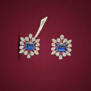 Blue Floral Diamond Studs